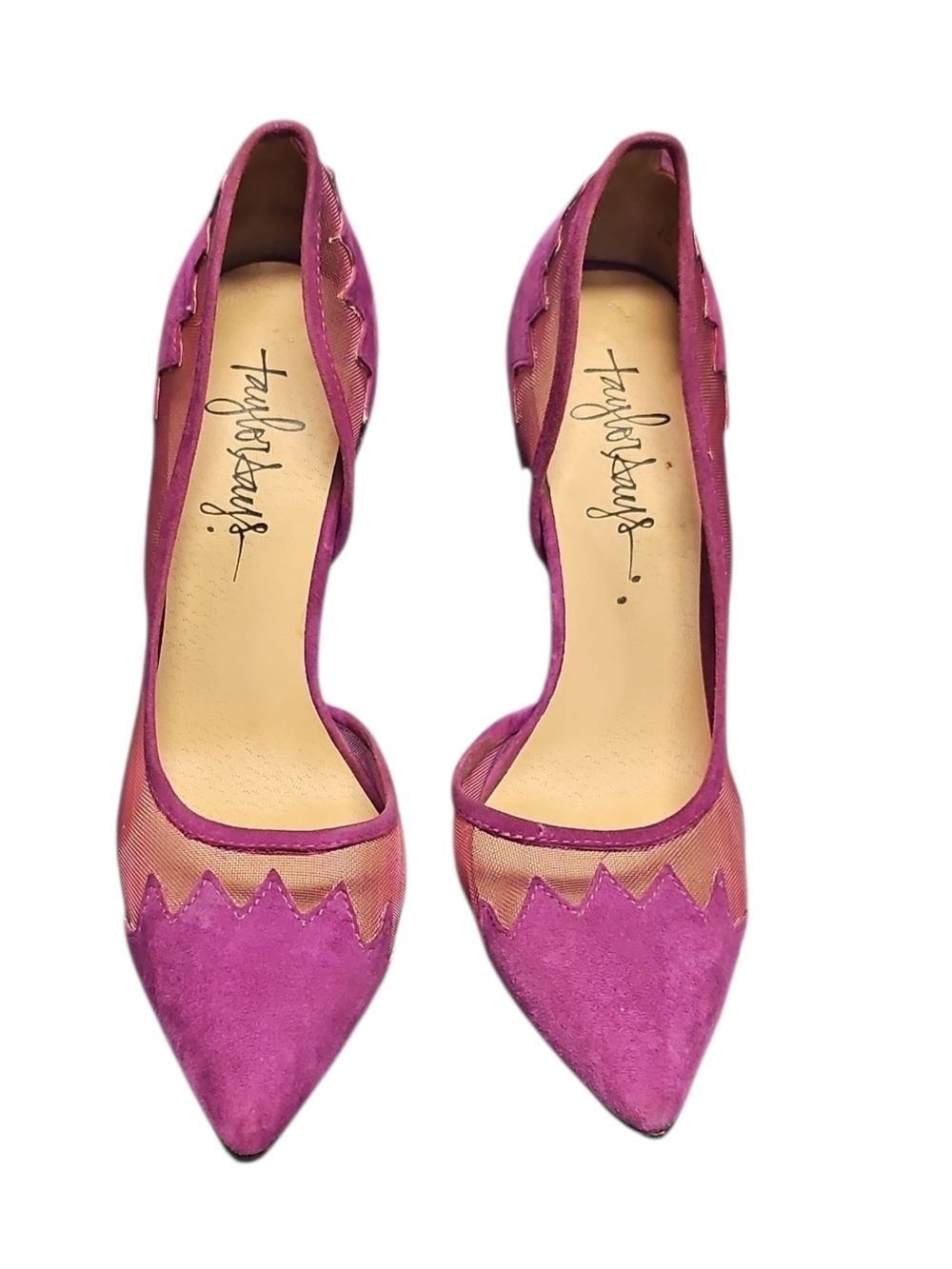 Taylor Says Fuchsia Pink Pointed-Toe Heels with Zigzag Suede Trim Size 6.5